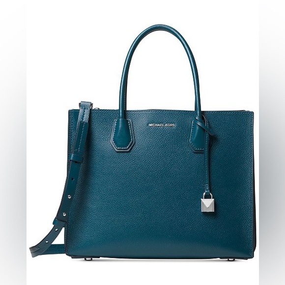 Michael Kors Mercer Accordion Pebble Leather Tote - New - Teal - Picture 1 of 2